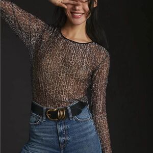Leopard Print Sheer Top by Bishop + Young Anthropologie. Size S. Sheer metallic